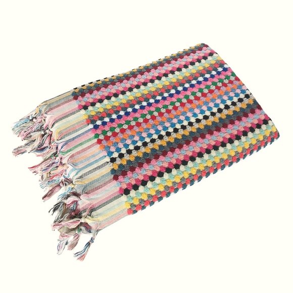 Large Rainbow Double Sided Multi Color Pom Pom Colorful Turkish Beach Bath Towel - Picture 1 of 9